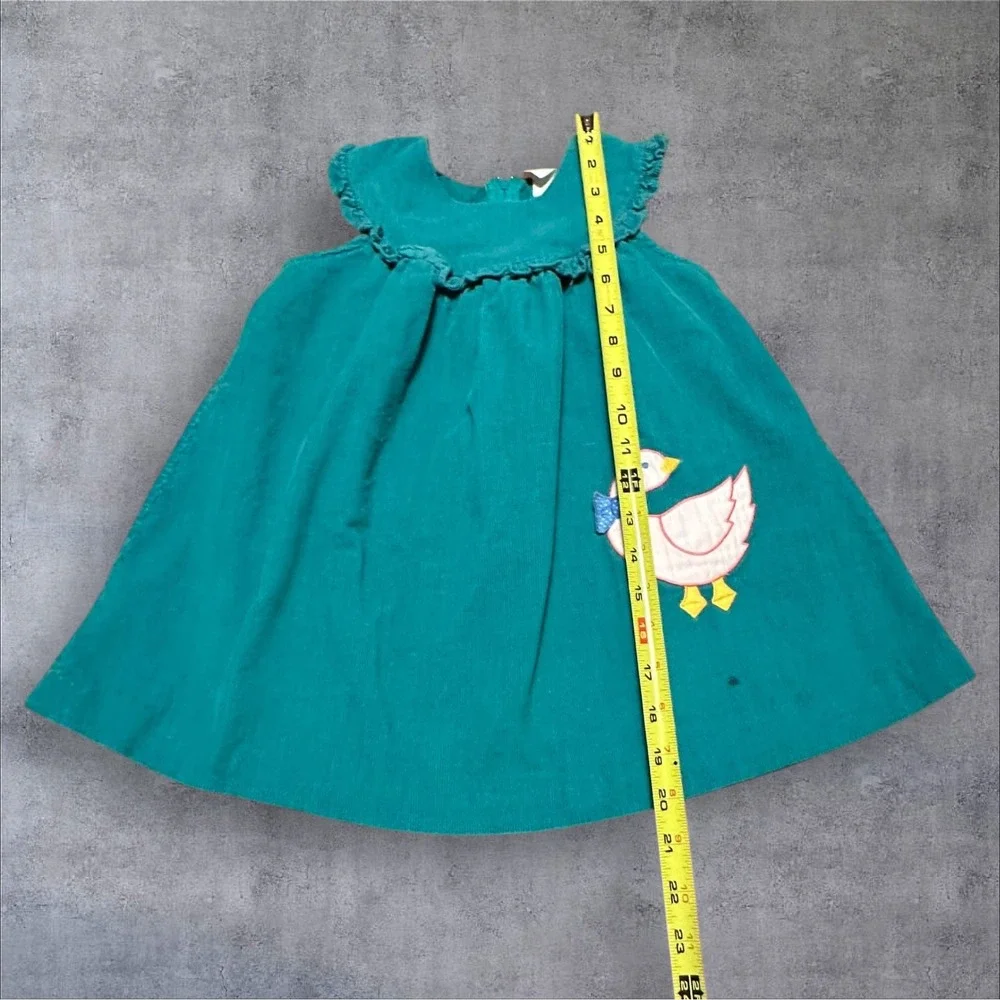 Vintage‎ Baby Goose Dress Teal Corduroy Applique Cotton Toddler